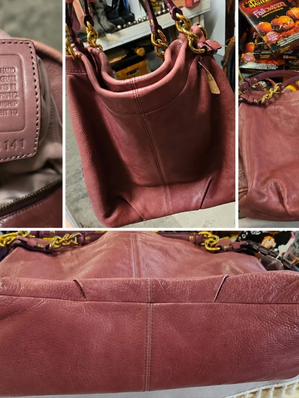 Coach Brooke 14141 Large Mauve Pebbled Leather Hobo Shoulder Bag